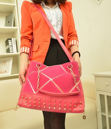 Rivet Shoulder Bag BG497 Rose Red