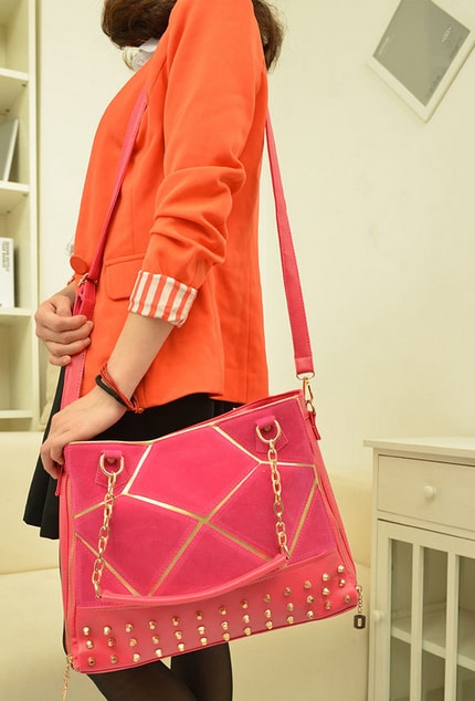 Rivet Shoulder Bag BG497 Rose Red