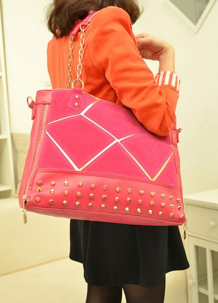 Rivet Shoulder Bag BG497 Rose Red