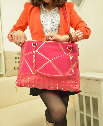 Rivet Shoulder Bag BG497 Rose Red