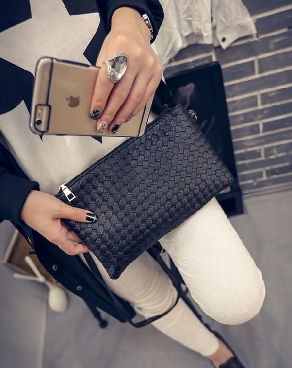 Crocodile Skin Shoulder Bag BG670 Black