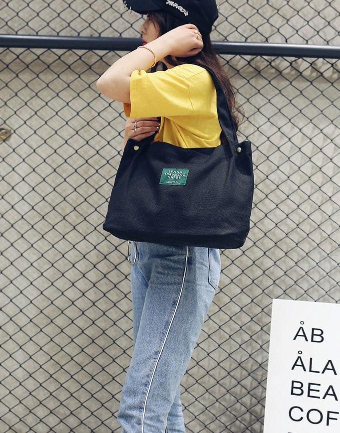 Canvas Shoulder Bag Import BG717 Black