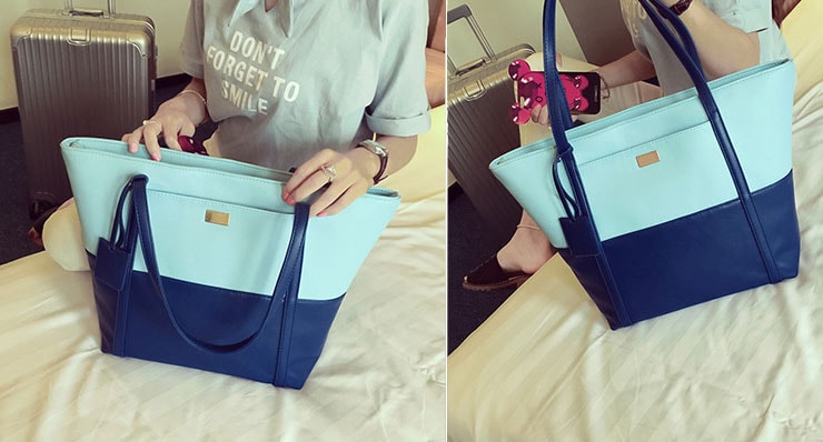 Two Color TOTE Bag Import BG792 Blue