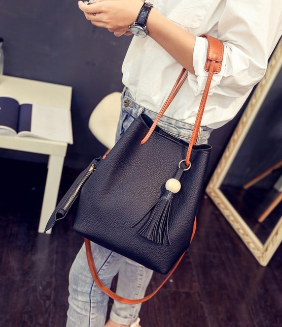 Bucket Pouch Bag Set Import BG793 Black