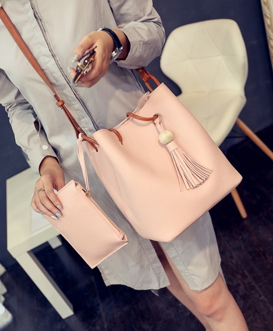 Bucket Pouch Bag Set Import BG796 Pink