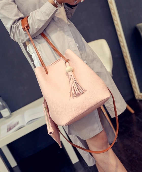 Bucket Pouch Bag Set Import BG796 Pink