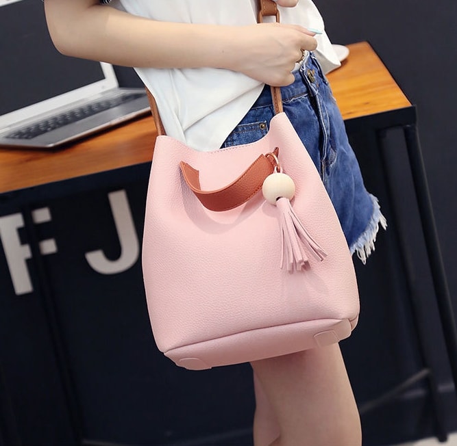 Bucket Pouch Bag Set Import BG796 Pink