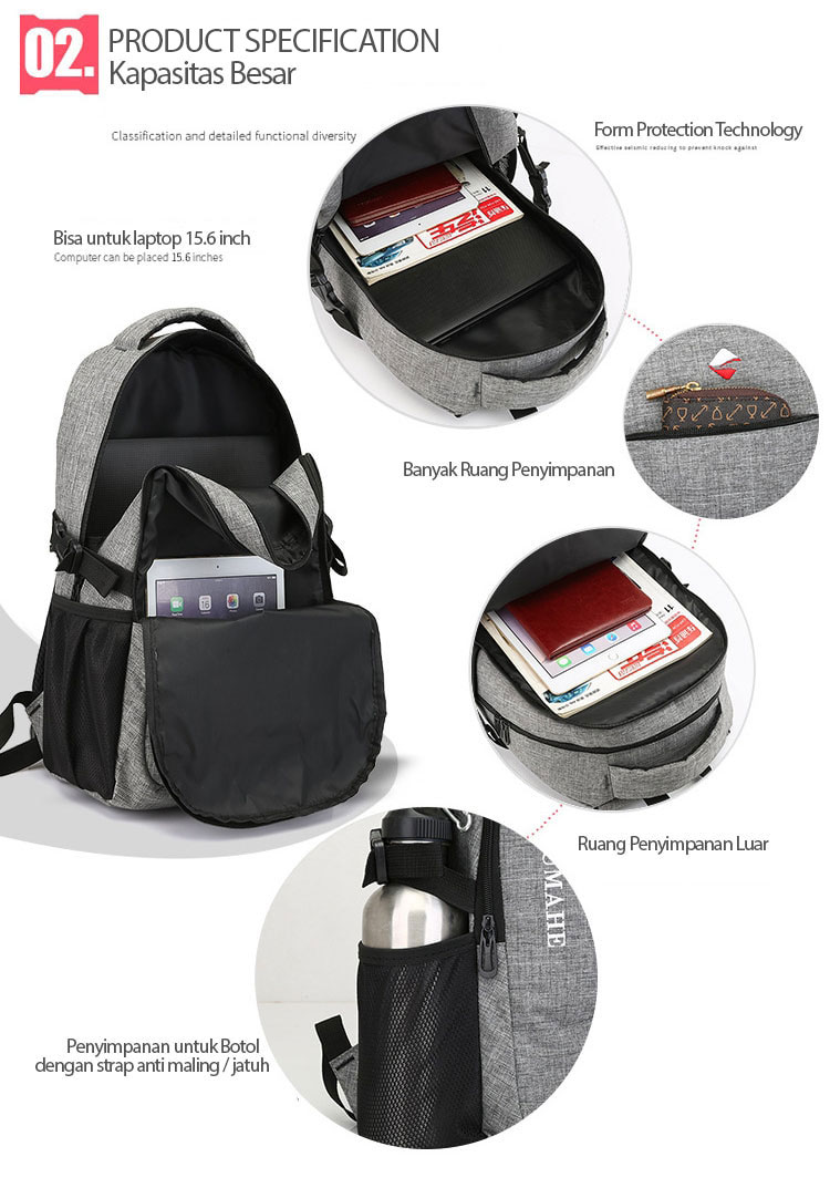 Sleek Traveling Backpack Import BG912 Gray