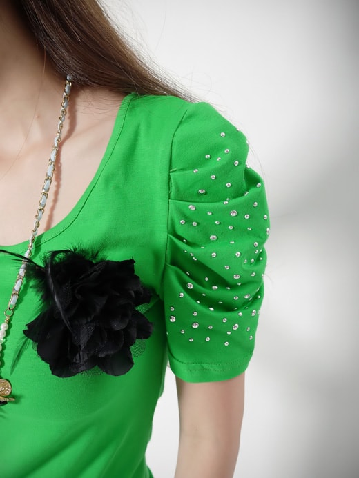 Blouse BL1255 Green +Brooch