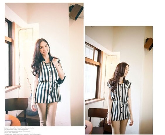 Blouse BL2132 Black White Strips +Belt