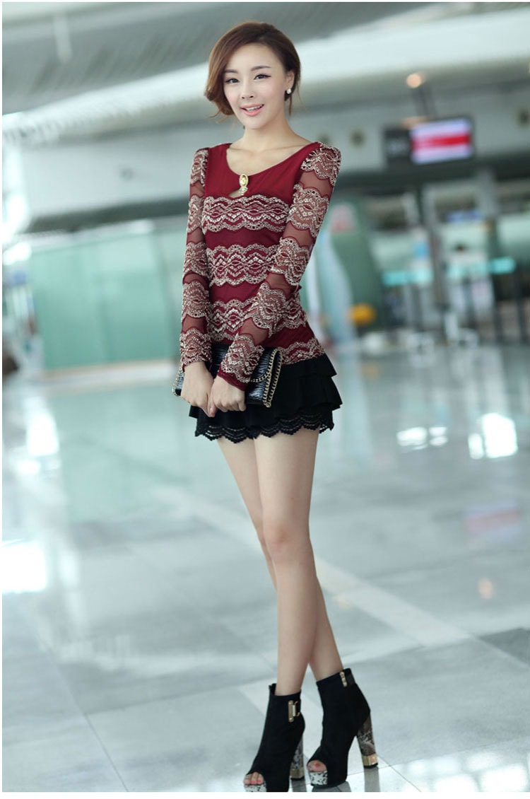 Lace Blouse BL2483 Red Wine