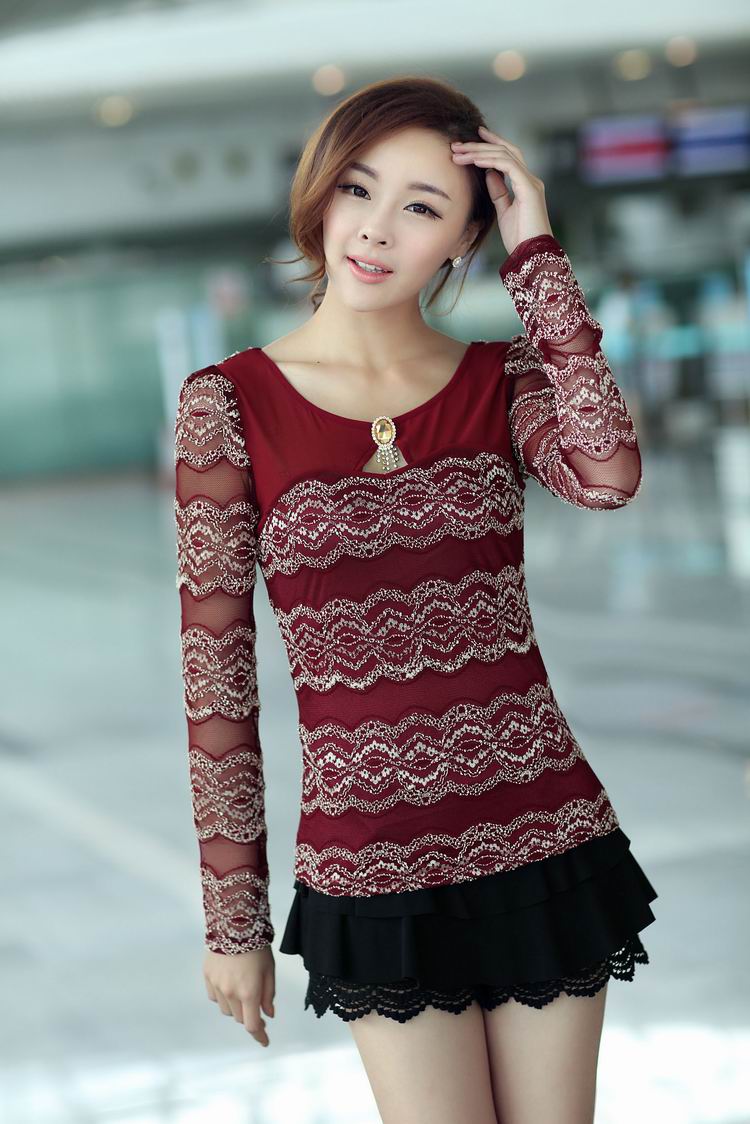 Lace Blouse BL2483 Red Wine