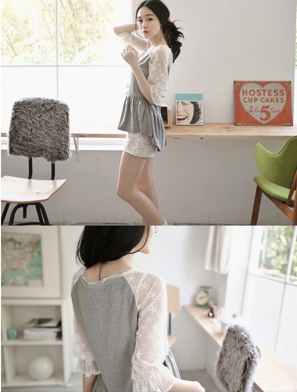 Lace Blouse BL2518 Grey