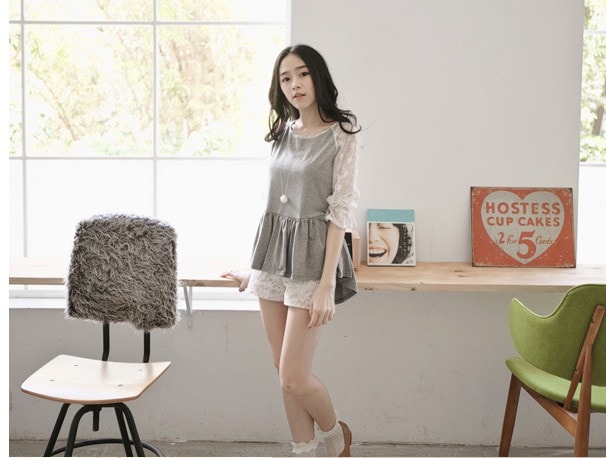 Lace Blouse BL2518 Grey