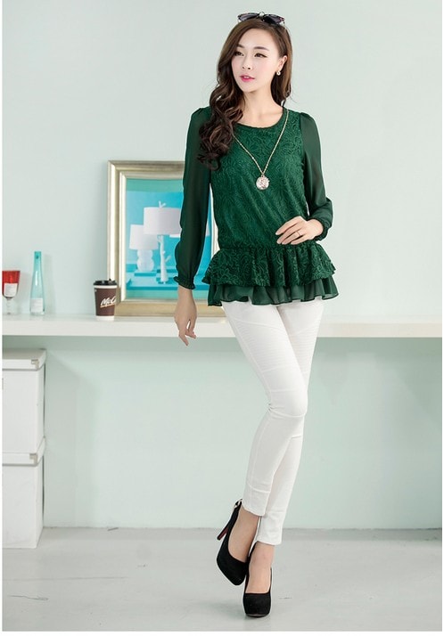 Blouse BL2619 Green + Necklace