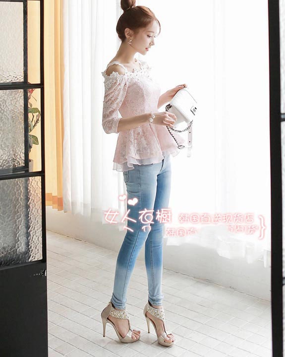 Lace Blouse BL2668 Pink Cream