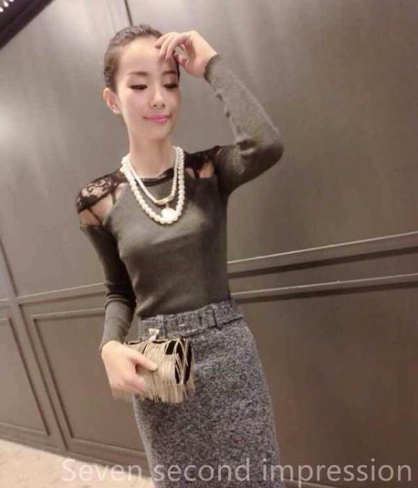 Lace Blouse BL2843 Grey