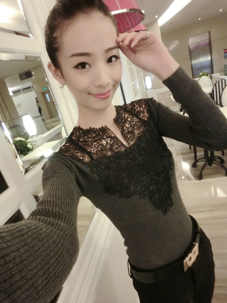 Crochet Blouse BL2854 Dark Gray