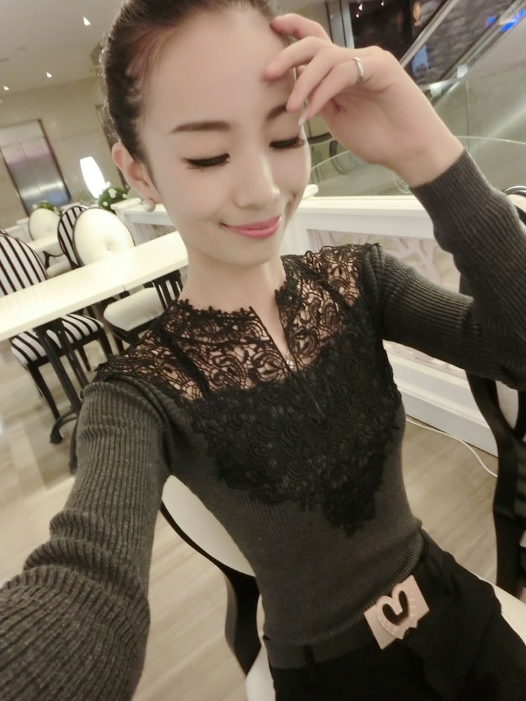 Crochet Blouse BL2854 Dark Gray