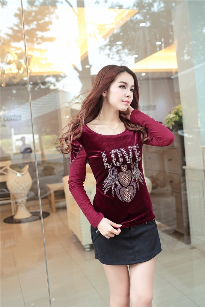 Velvet Blouse BL2909 Burgundy