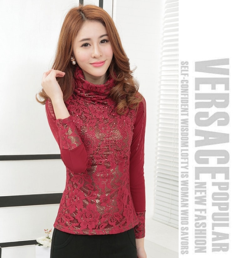 Korea Lace Blouse BL2940 Red