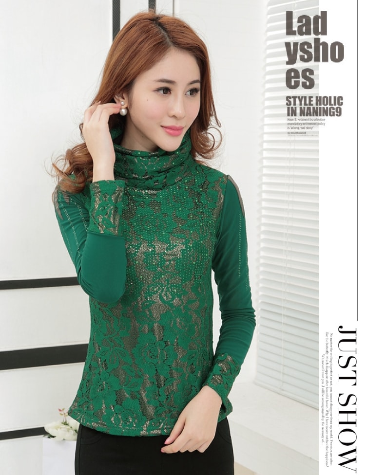 Korea Lace Blouse BL2941 Green