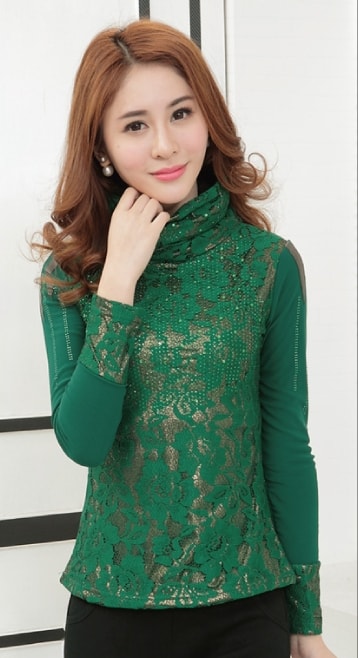 Korea Lace Blouse BL2941 Green