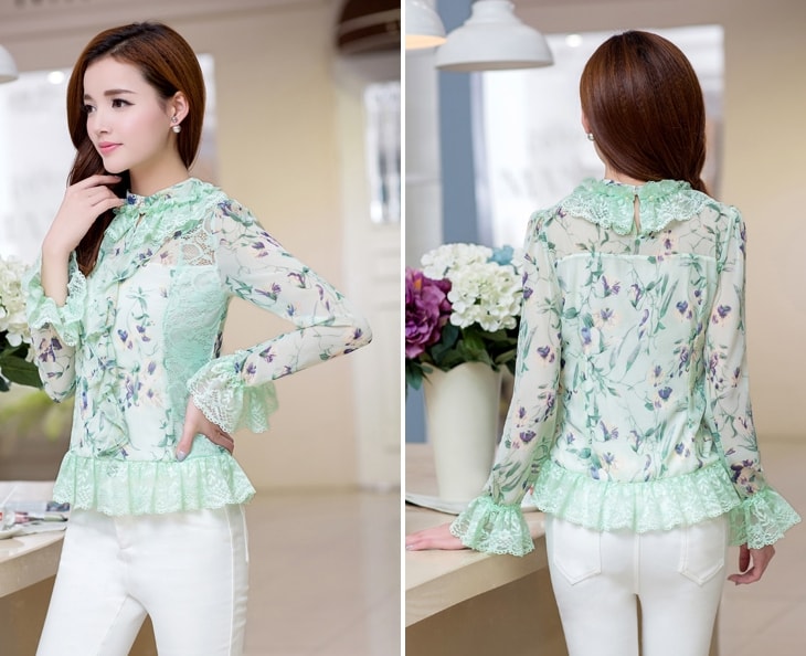 Chiffon Blouse BL2973 Light Green