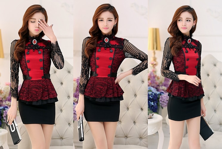 Lace Blouse BL2989 Red