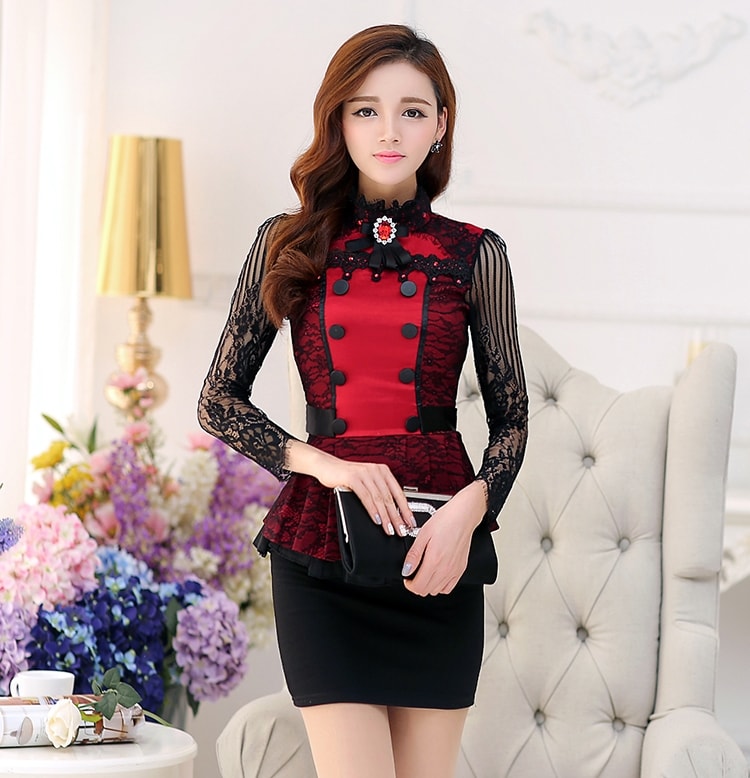 Lace Blouse BL2989 Red