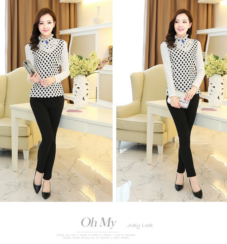 Lace Collar Blouse BL2998 Black Dot