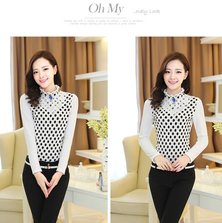 Lace Collar Blouse BL2998 Black Dot