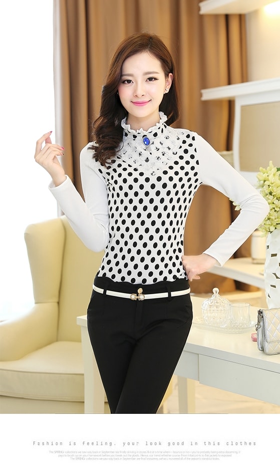 Lace Collar Blouse BL2998 Black Dot Tamochi Toko baju 