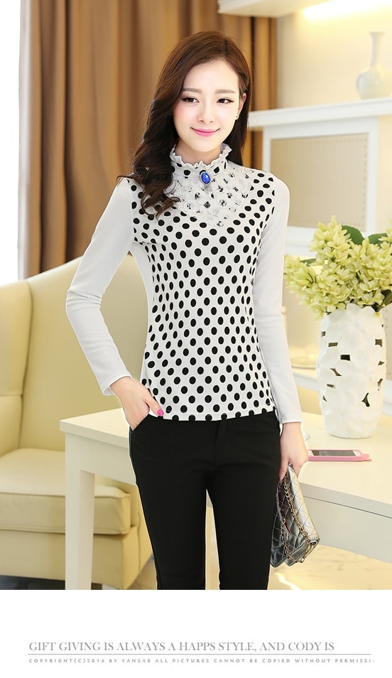 Lace Collar Blouse BL2998 Black Dot