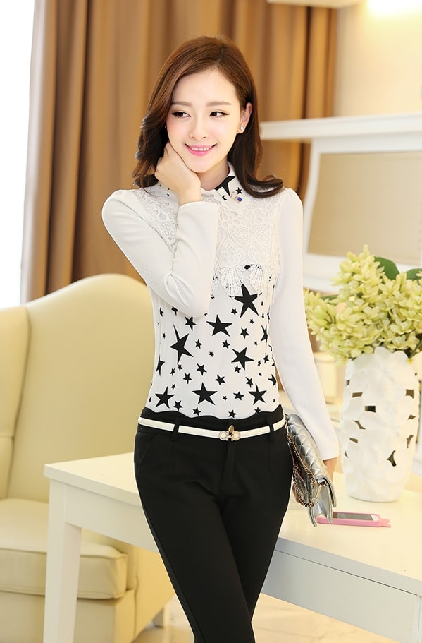 Elegant Lace Blouse BL3007 Black Star