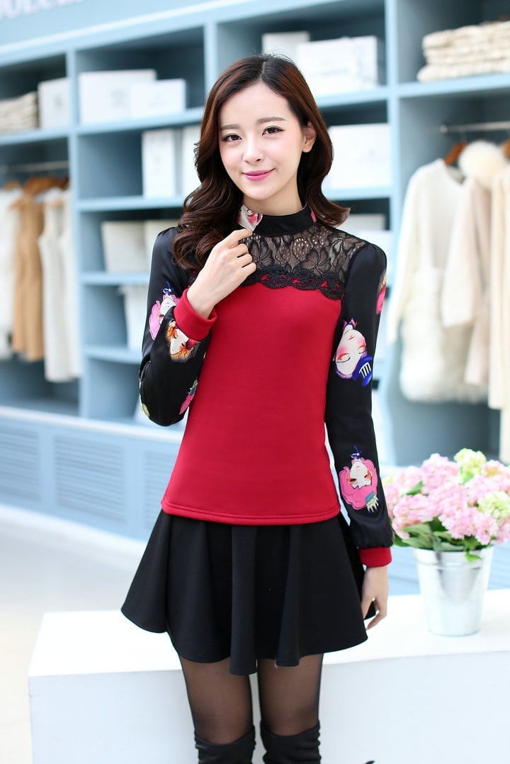 Lace Blouse BL3014 Red