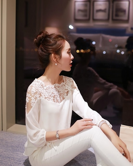 Lace Blouse BL3031 White