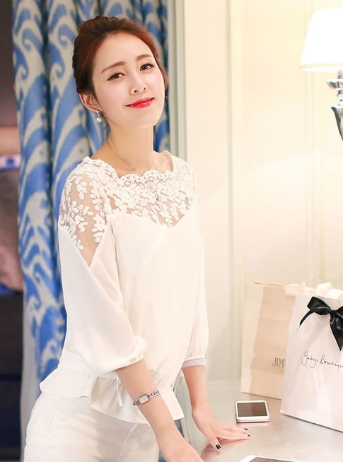 Lace Blouse BL3031 White