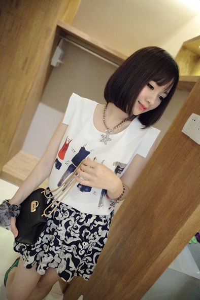 Chiffon Blouse Cartoon BL3042 White