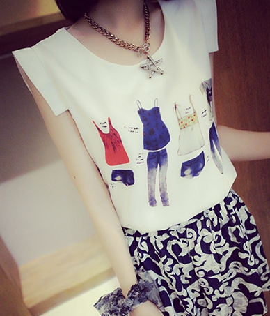 Chiffon Blouse Cartoon BL3042 White