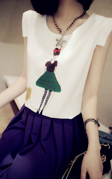 Chiffon Blouse Cartoon BL3043 White