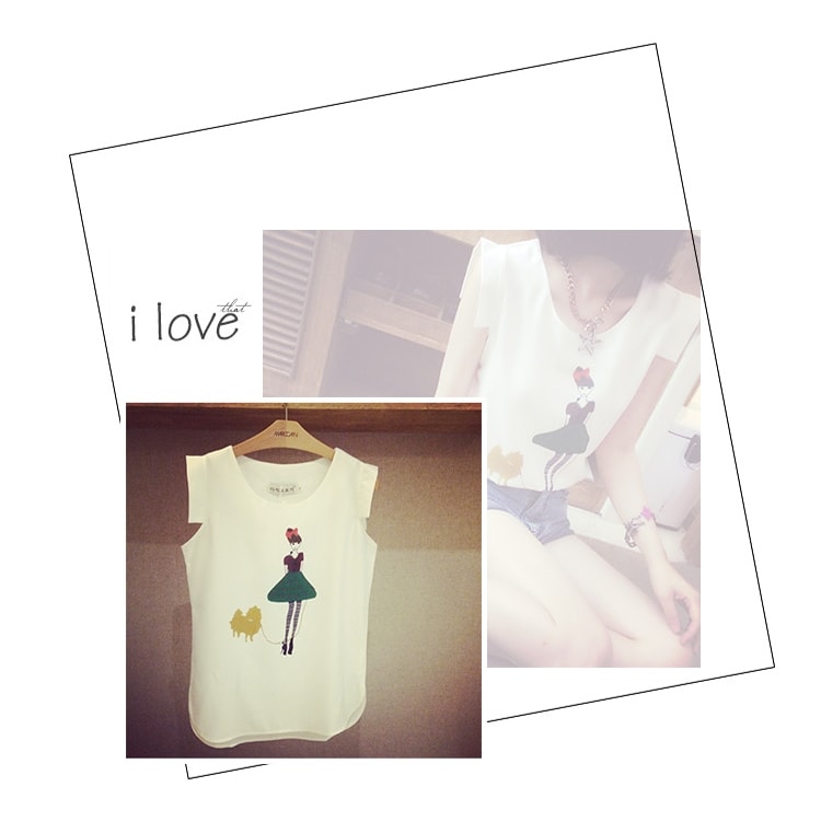 Chiffon Blouse Cartoon BL3043 White