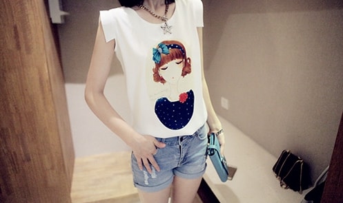 Chiffon Blouse Cartoon BL3044 White