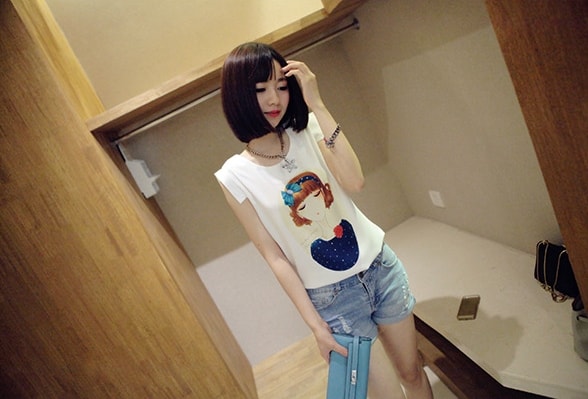 Chiffon Blouse Cartoon BL3044 White