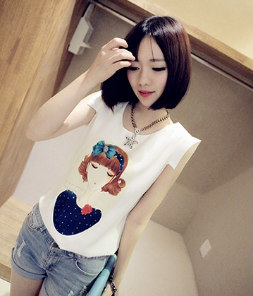 Chiffon Blouse Cartoon BL3044 White