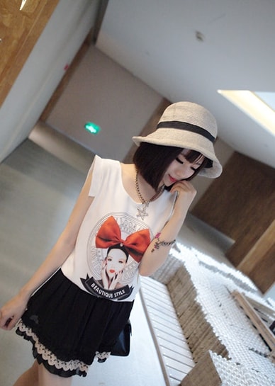 Chiffon Blouse Cartoon BL3045 White