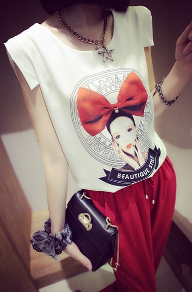 Chiffon Blouse Cartoon BL3045 White