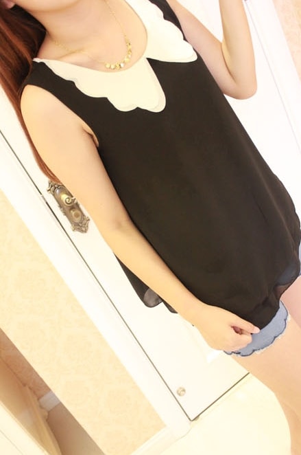 Chiffon Blouse Import BL3057 Black