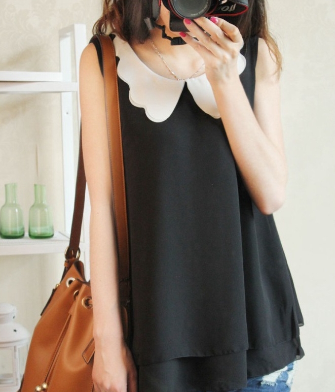 Chiffon Blouse Import BL3057 Black