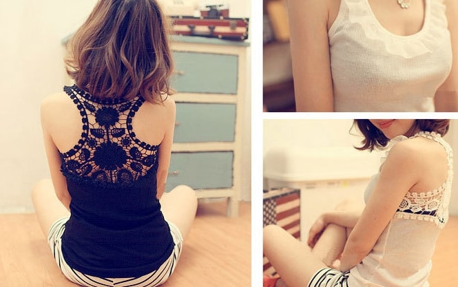 Lace Back Tank-Top Blouse BL3061 Pink